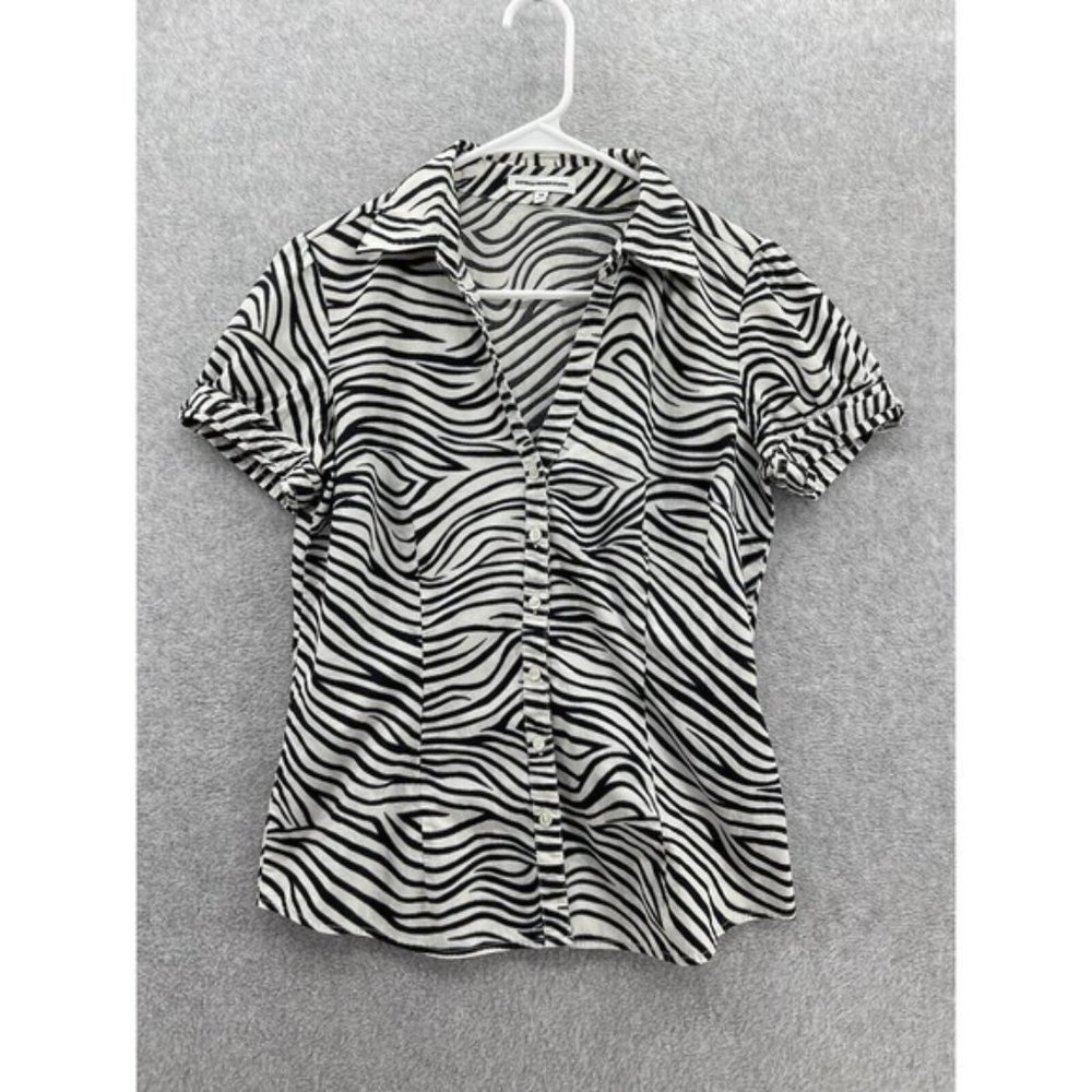 Express Women's Button Down Blouse Short Sleeve Zebra Print Size Medium Cotton